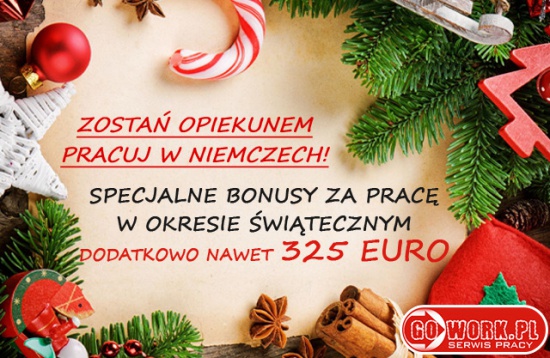 Praca dla Opiekunek osób starszych- wysokie bonusy świąteczne!